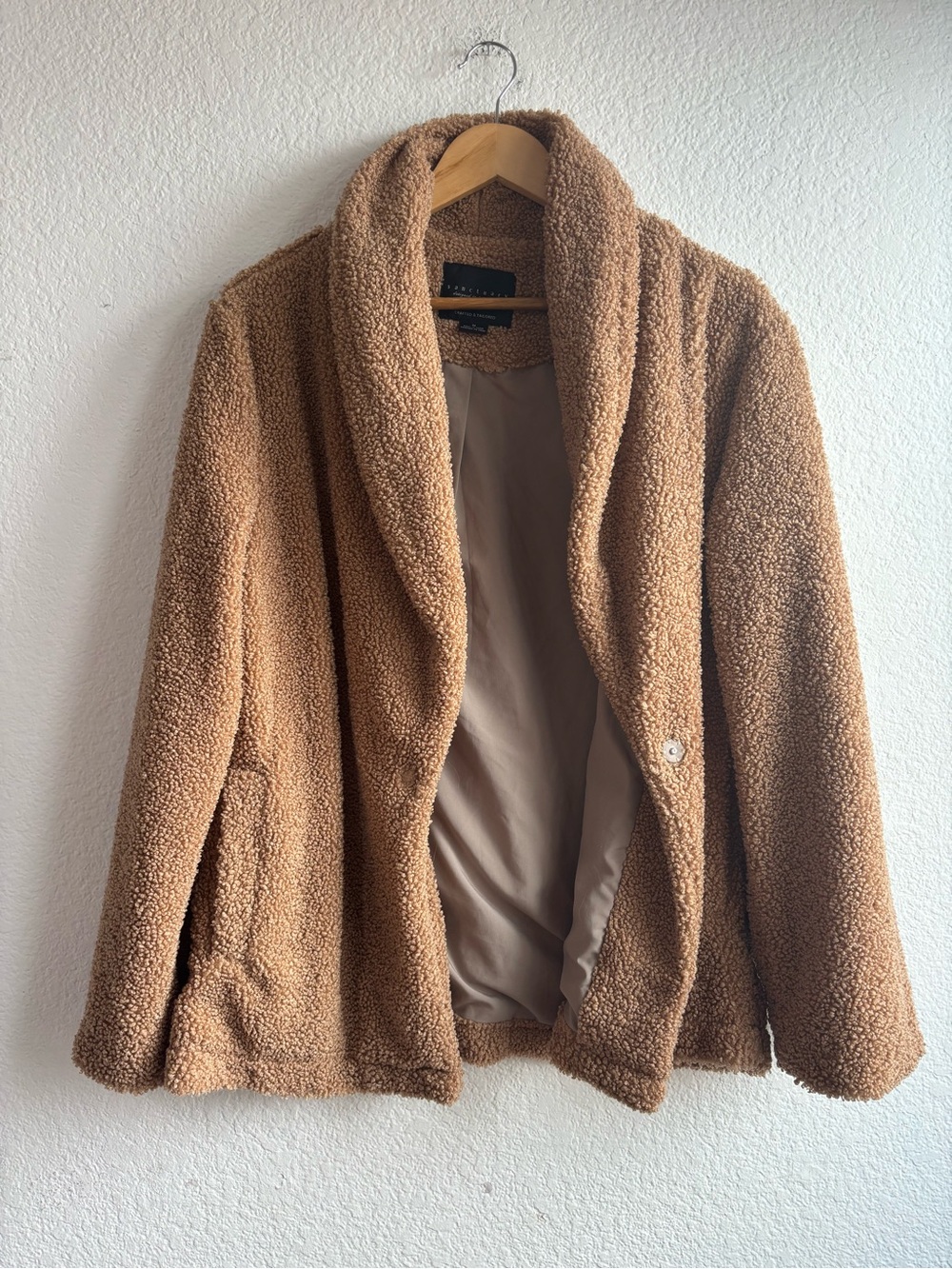 Sanctuary Cozy Teddy Shawl Collar Jacket Camel Tan Medium - Picture 1 of 8